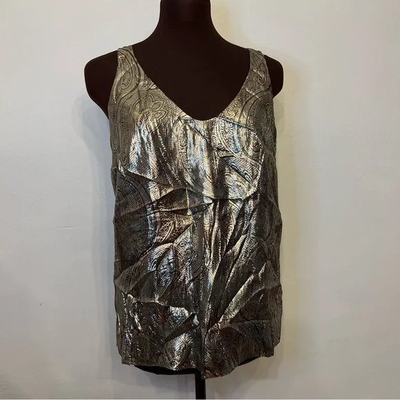 J. Crew Cate Cami Gold Top Tank Metallic paisley, NWT, Size 2 - Picture 2 of 9